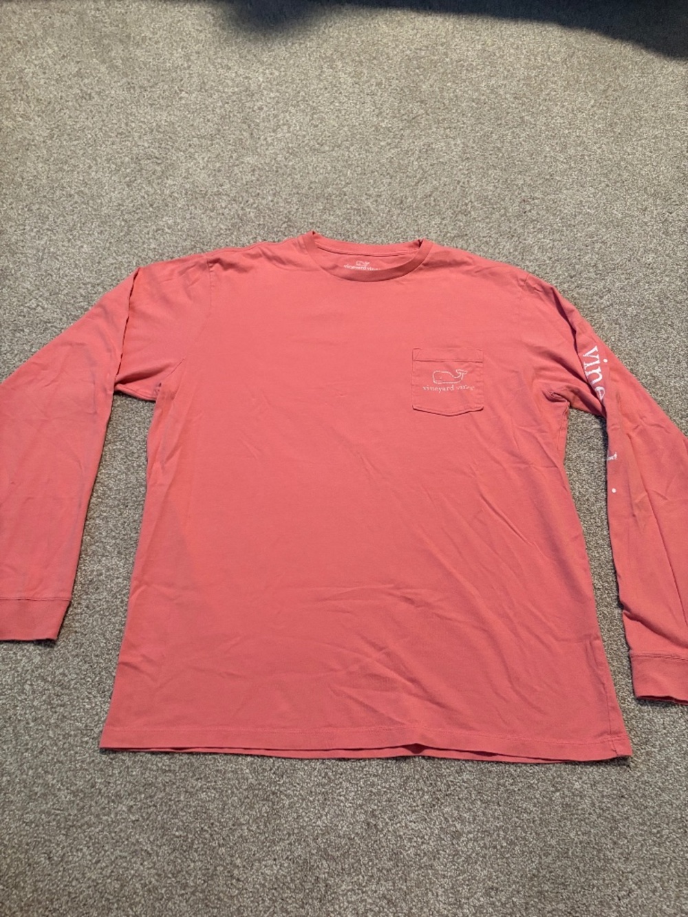 Vineyard Vines Whale Logo Long Sleeve Pocket T Shirt Coral Men’s L